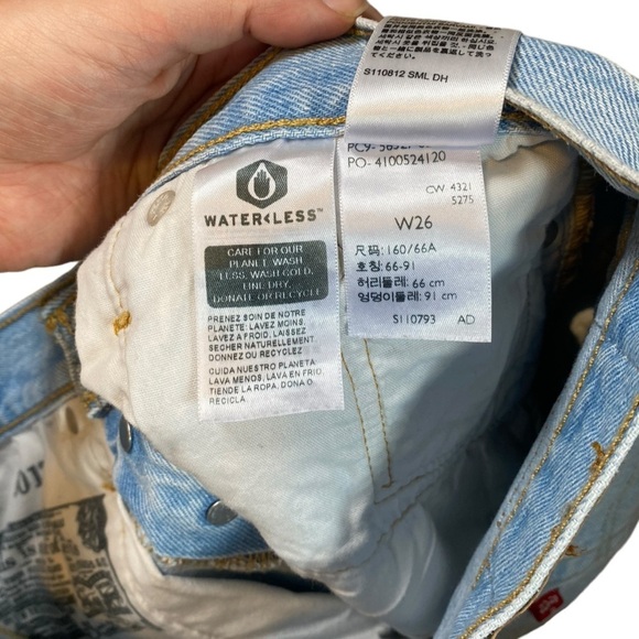 Levi's 501 High Rise Button Fly Blue Distressed Denim Shorts Size 26 - Picture 5 of 6